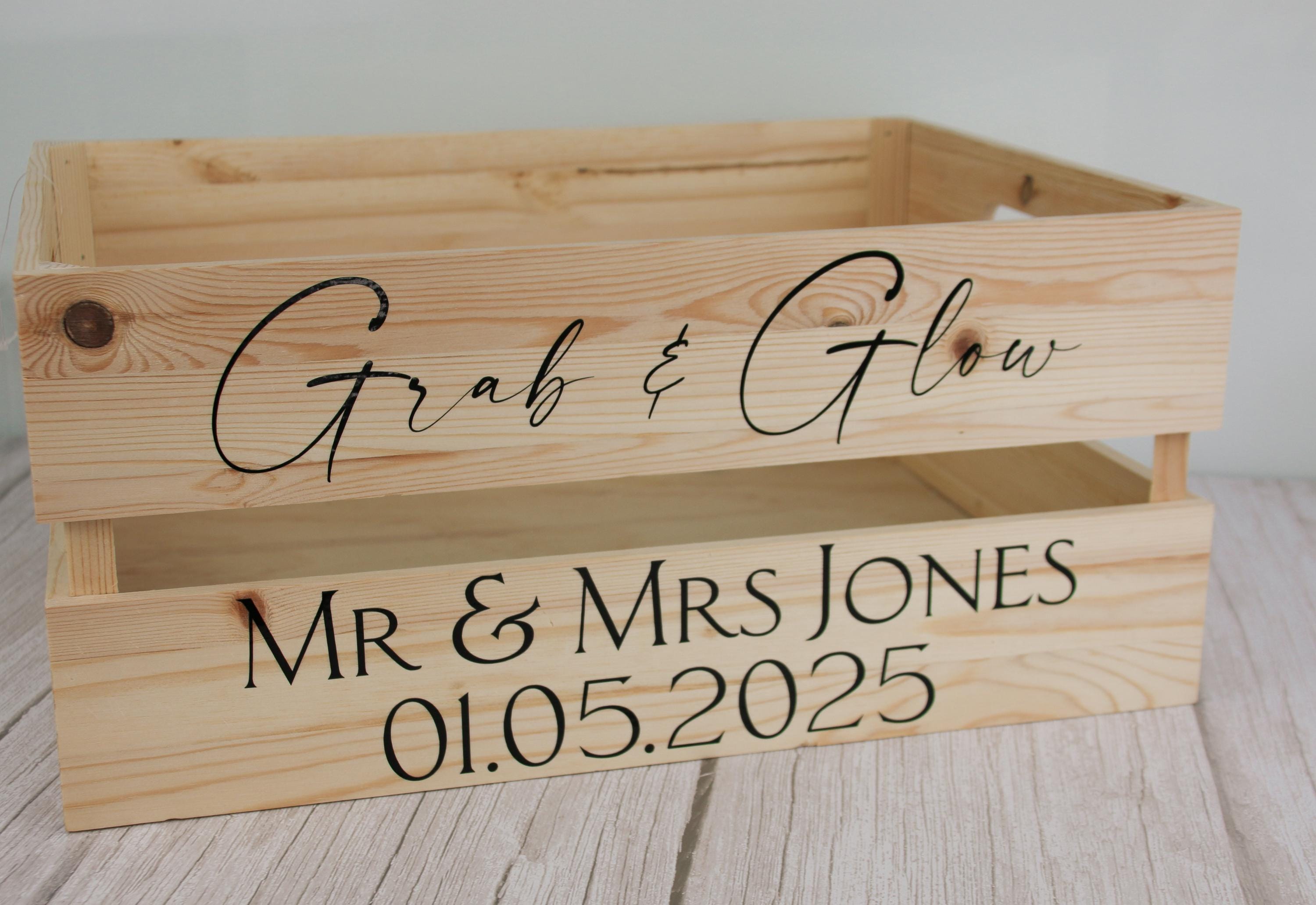 Crate - Wedding Day Crate | Personalised Wooden Crate | Marriage Crate | Gift for Mr & Mrs | Grab and Glow | Glow Sticks crate