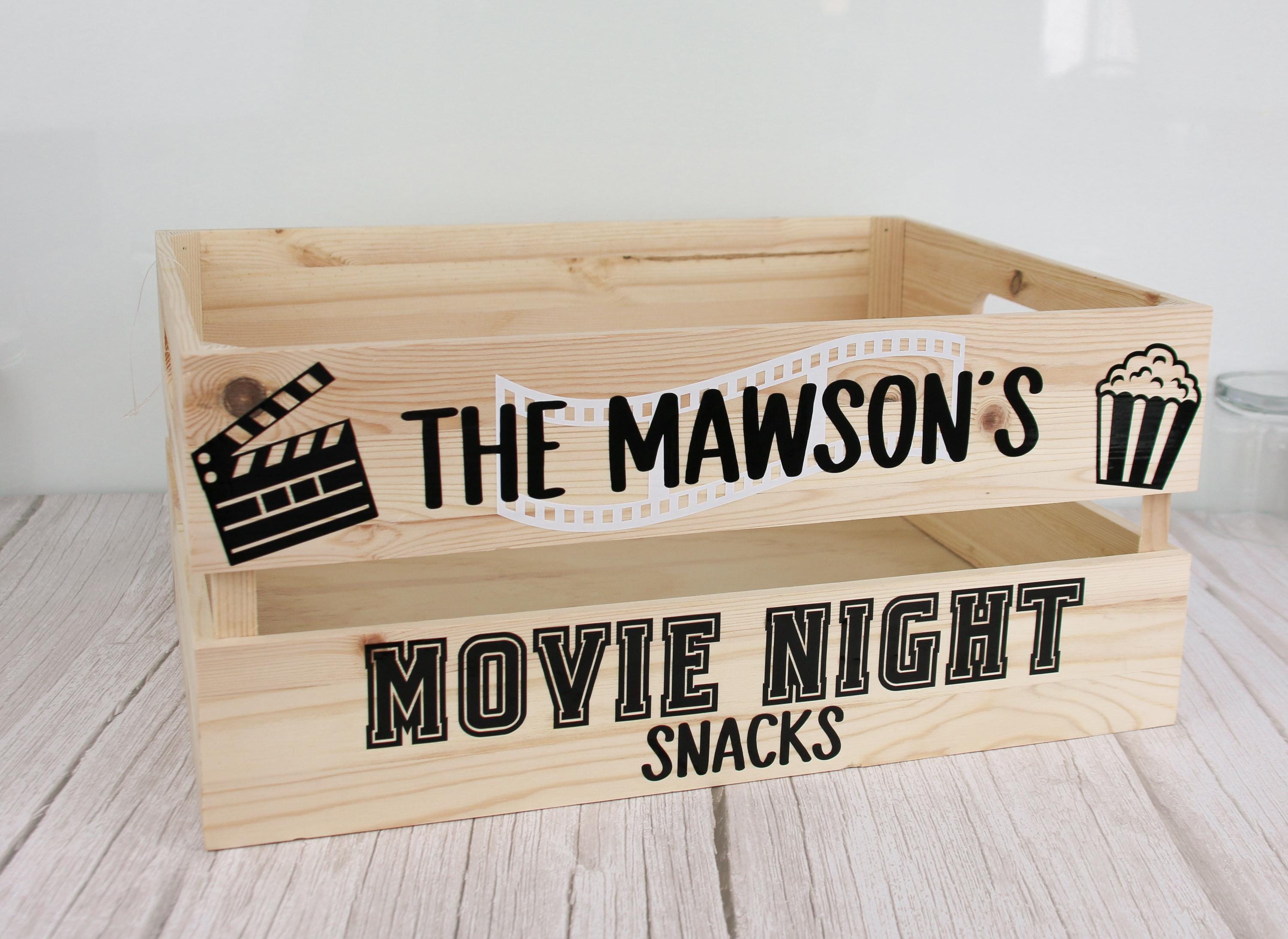 Crate - Movie Night Crate | Film Night | Family Night | Personalised Wooden Crate | Gift for film lovers | Gift for her | Gift for him