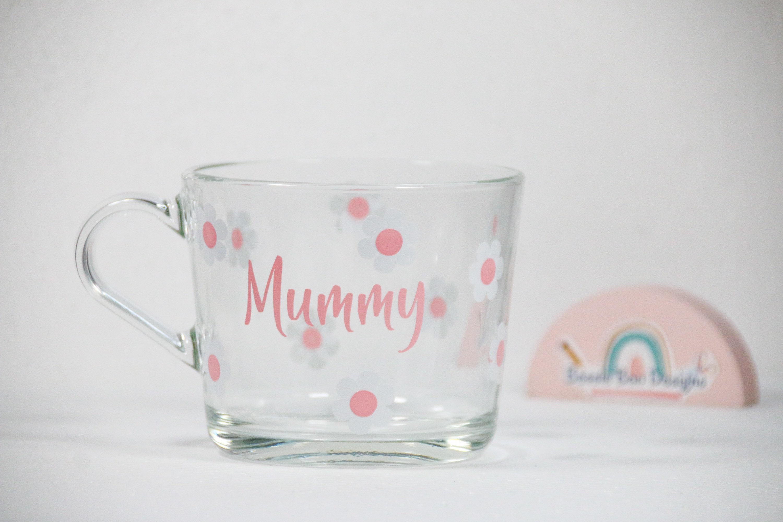 Gift Ideas - Pink Daisy Glass Mug | Personalised Glass | Mothers Day Gift | Spring 2025 | Gift for Her | Gift for Grandma | Gift for Mummy