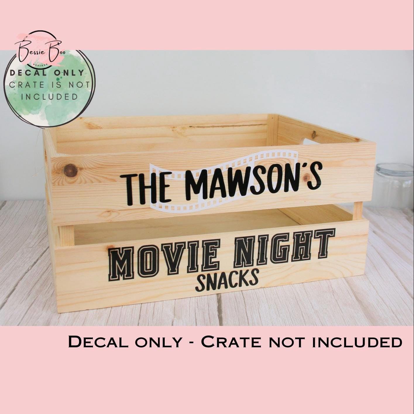 DIY Crate - Movie Night Crate Decal | Stickers for Crate | Film Night | Movie Snacks | Self-Adhesive Personalised Labels