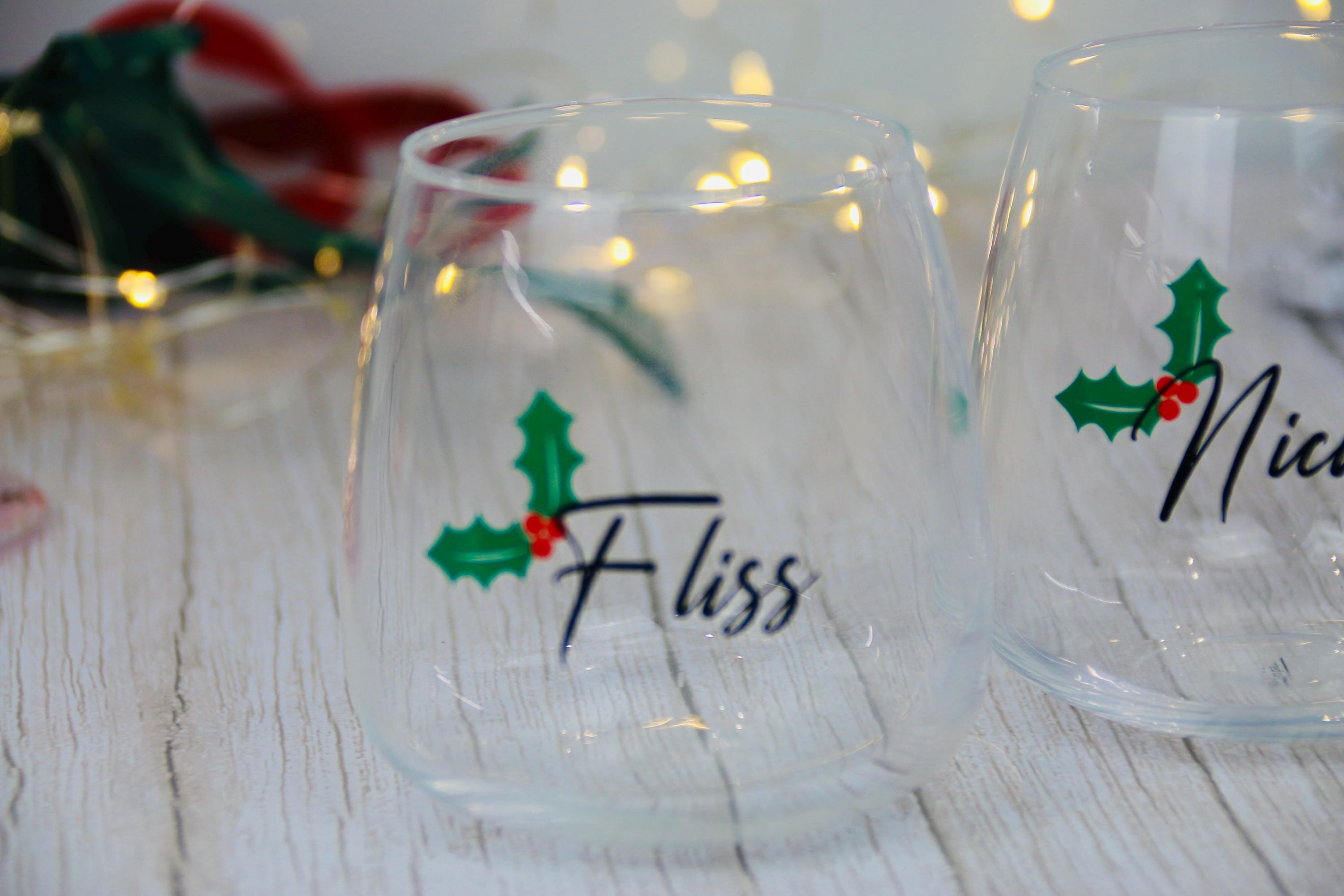 Personalised Christmas Holly Glass | Glass Mug - Wine - Tumbler - Latte - Pint - Gin | Gift