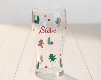Personalised Christmas Pint Glass | Glass Mug - Wine - Tumbler - Latte Glass - Gin | Gift