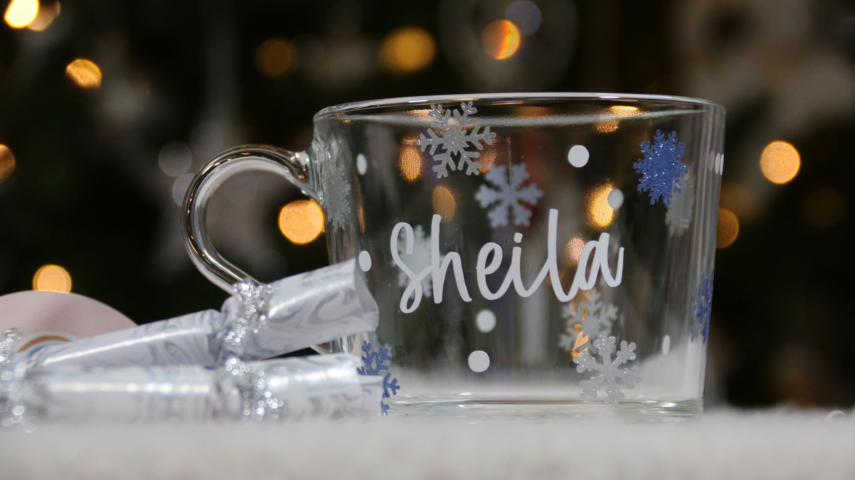 Gift Ideas - Christmas Glass Mug | Snowflakes Personalised Glass | Christmas Gift  | Gift for Her | Gift for Him | Stocking Filler