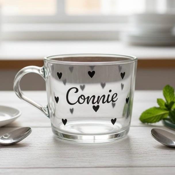 Personalised Heart Mug | Glass Mug - Wine - Tumbler - Latte - Pint - Gin | Gift