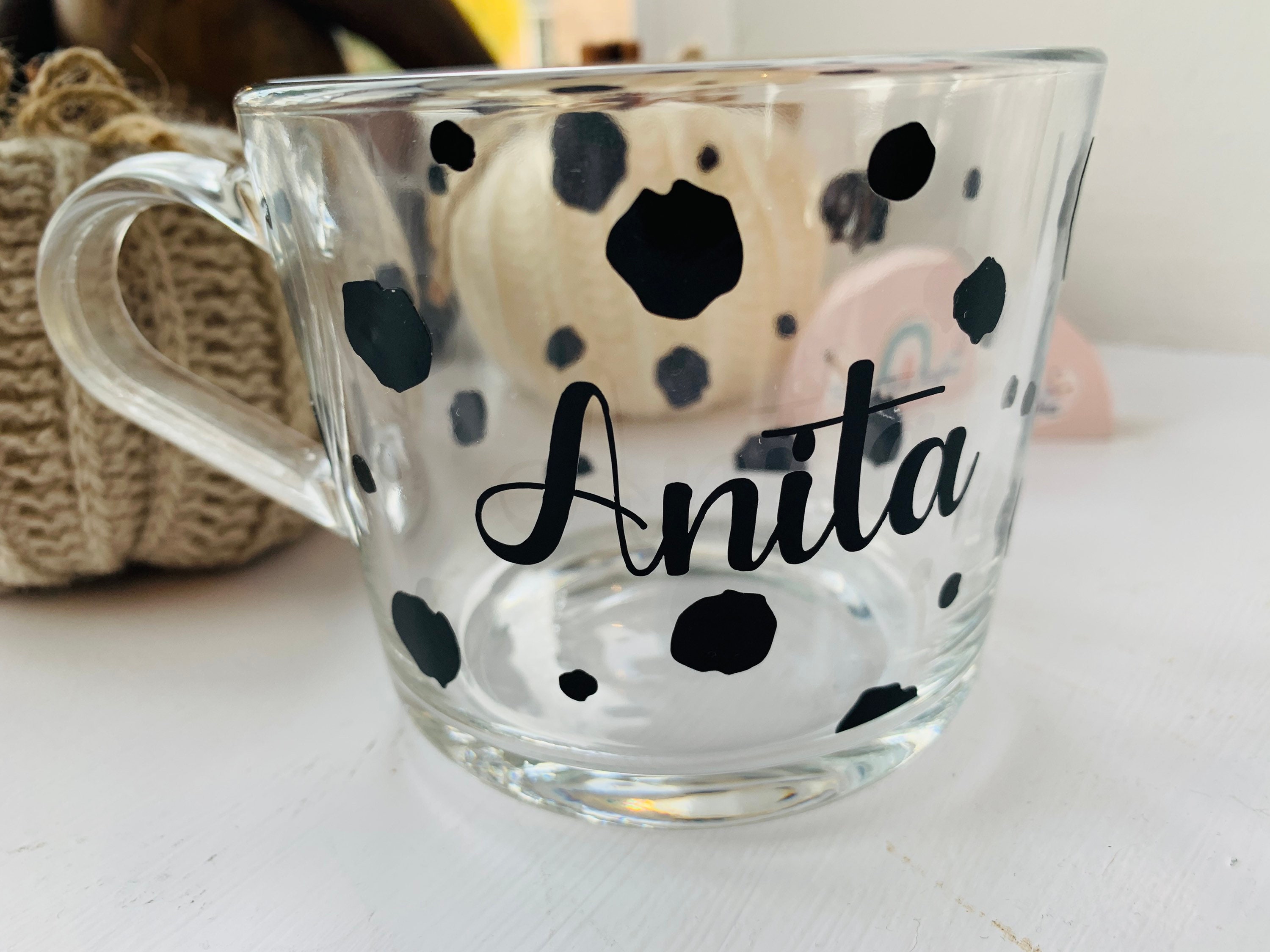 Gift Ideas - Dalmatian Print Glass Mug| Dalmatian Print Mug | Gifts for her | Personalised Mug | Dog Lovers mug