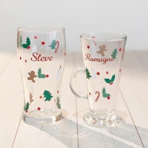Personalised Christmas Latte Glass Mug | Glass Mug - Wine - Tumbler - Pint - Gin | Gift