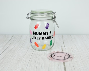 Gift Ideas - Personalised Jelly Babies Jar | Sweetie Jar | Snack Jar | Gifts for grandparents | Gifts for him | Gifts for Her | Jelly Babies