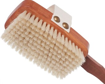 Pearwood Long Handle Bath Brush with Removable Handle and Nature Bristles