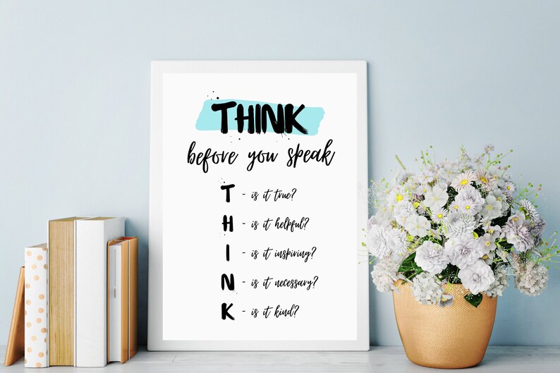 Think Before You Speak Poster Print, Aqua Brush Stroke Handwriting Font ...