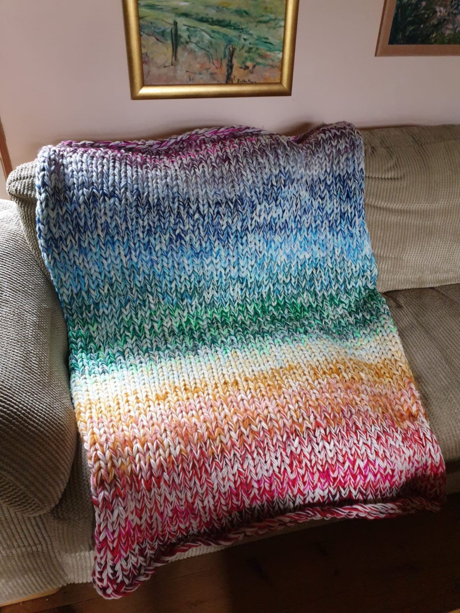 Chunky Knitted Woolen Rainbow Blanket handknitted 10 of Etsy