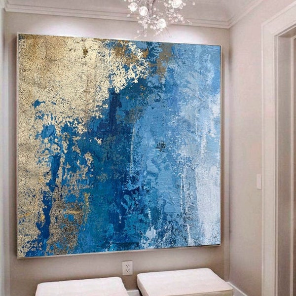 Abstract Painting, Blue and Gold Etsy