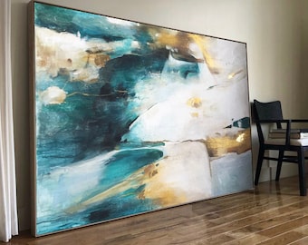 Large Abstract Wall Art - Gold Original Abstract Painting - Acrylic on Canvas - Green color - Home Decor Abstract Wall Art Trend texture