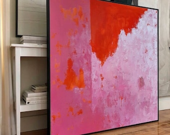 abstrakte Malerei groß Original acryl auf Leinwand Wand Kunst farbenfroh modern pink rot weiß Design Wand Dekor Trend Interior für Schlafzimmer