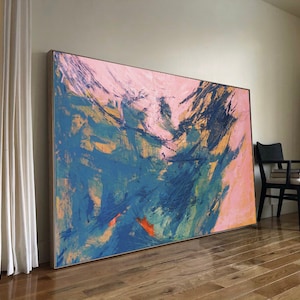 oversize abstract painting large original abstract acrylic canvas wall art colorful painting pink blue green abstract for living room