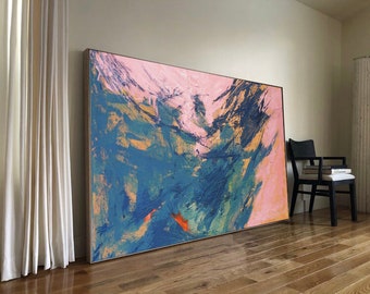 oversize abstract painting large original abstract acrylic canvas wall art colorful painting pink blue green abstract for living room