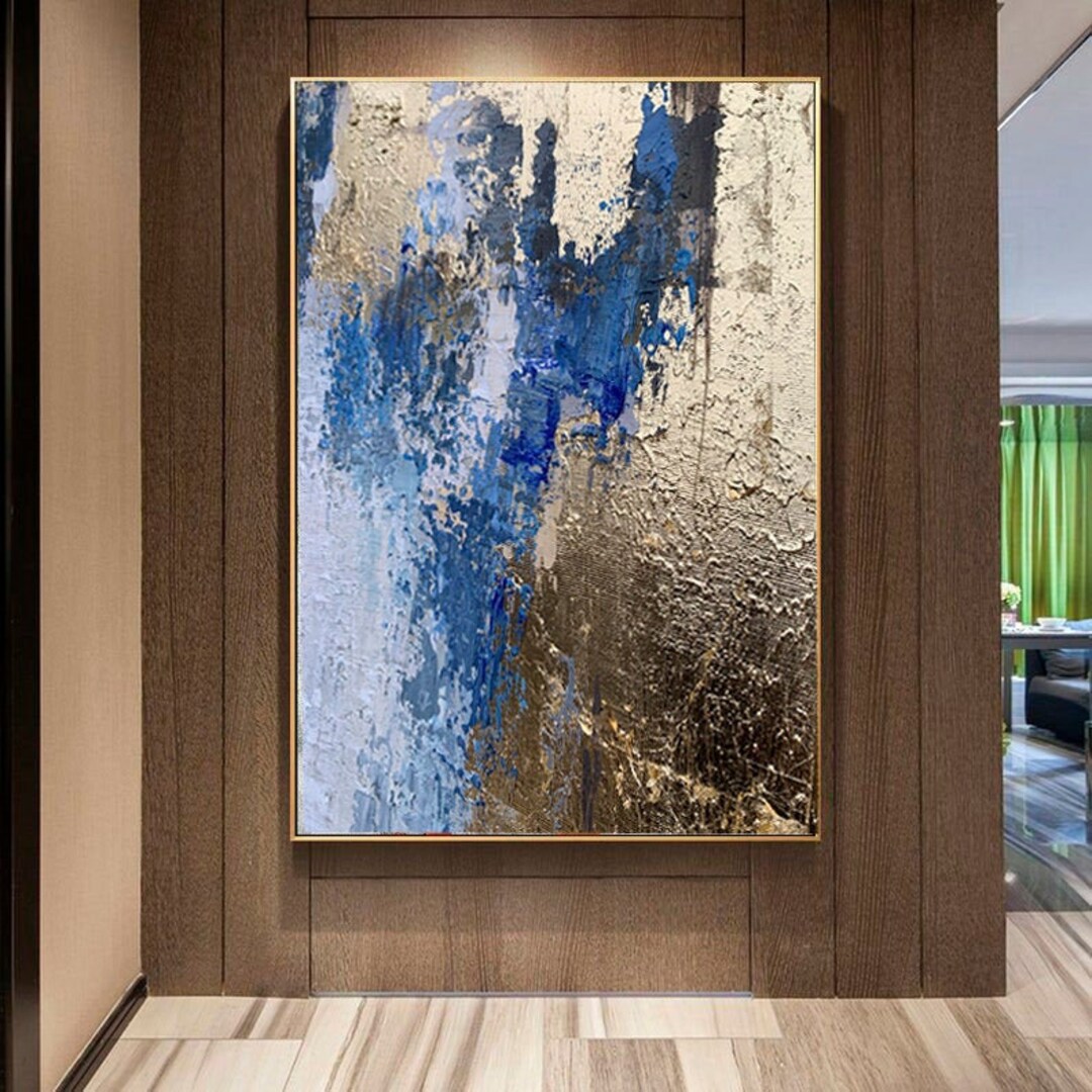 Large Abstract Wall Art - Gold Blue Navy Original Abstract Painting ...