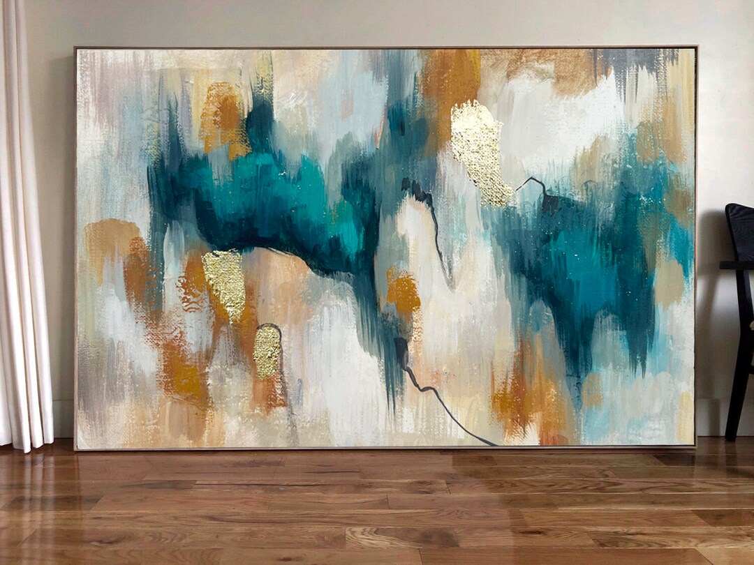 WUDUM Leinwandbild Abstrakt Orange Türkis - 50x70 Cm Gerahmte Wanddekoration