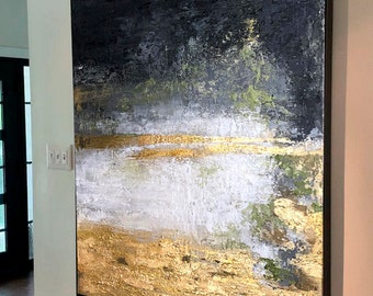 Large Abstract Wall Art Gold Original Abstract Painting Acrylic on Canvas Art Canvas Home Decor Abstract Wall Art gift for bedroom l