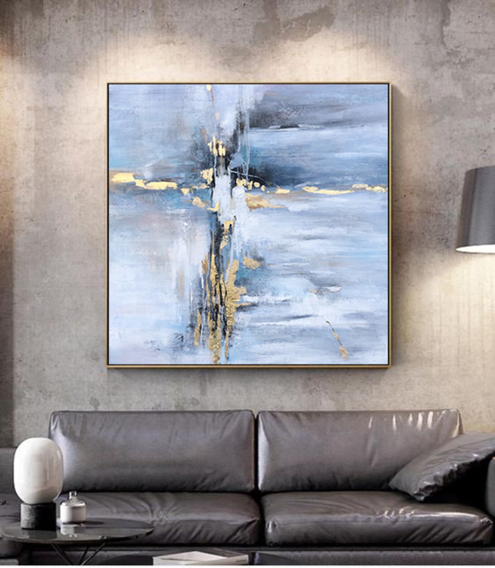 Large blue Abstract Wall Art Gold Original Abstract Painting Etsy