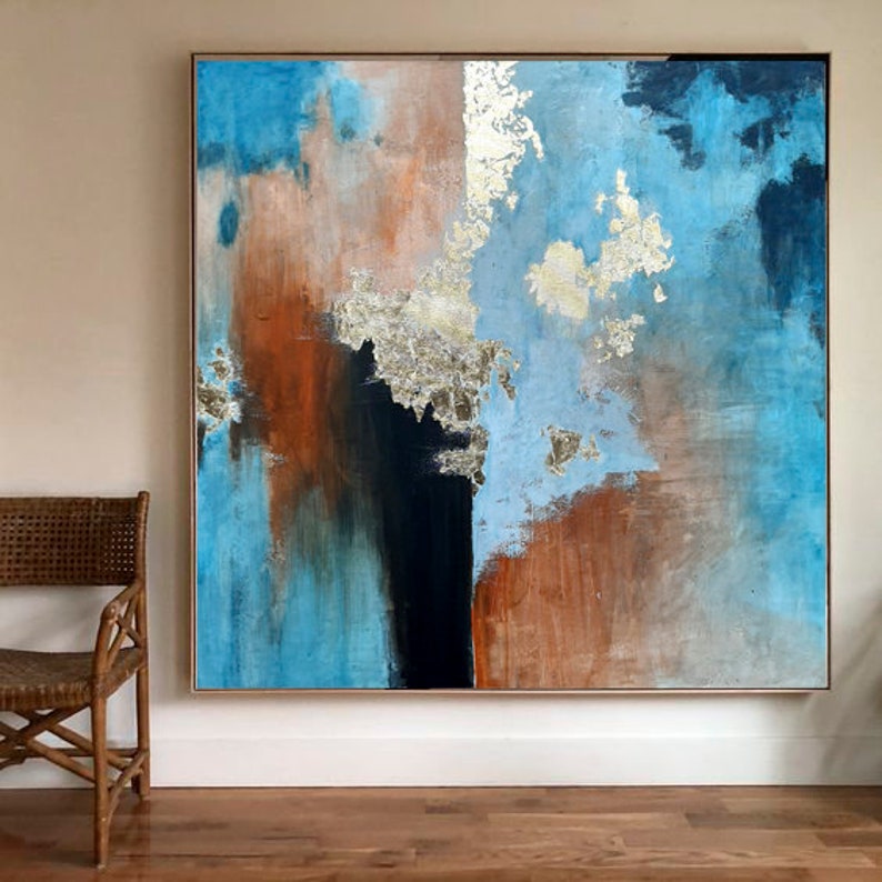 Large Wall Art Gold Leaf Abstract Painting Acrylic on Canvas Etsy