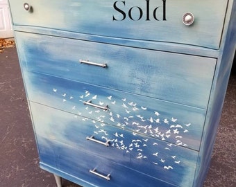 SOLD Painted Furniture Dresser Chest of Drawers, SOLD, Firefly Upcycled, Nautical Ocean Dresser, Beach Home Dresser, SOLD