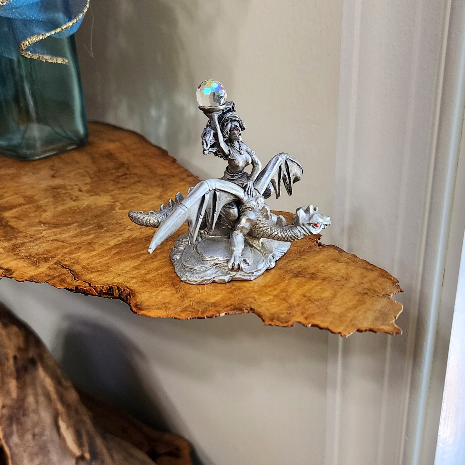 Vintage Rare Spoontiques Figurine Woman Riding Dragon Holding Crystal ...