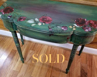 Vintage Painted Furniture, SOLD, Painted Mahogany Gate Leg Fold Top Table, Firefly Upcycled, Rose Garden Decor