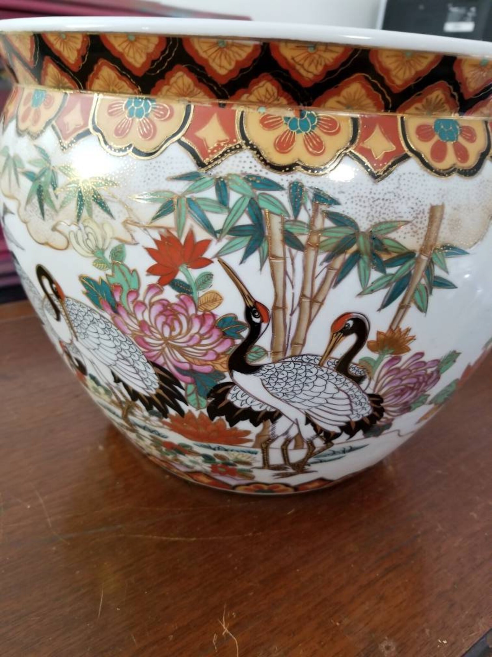 Vintage Chinese Fish Bowl Planter Large with Cranes Vintage | Etsy