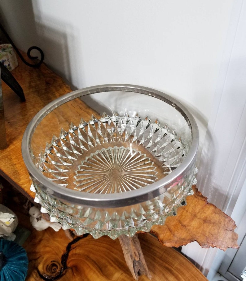 Vintage Cut Glass Serving Bowl Silver Lined, Firefly Vintage, Vintage
