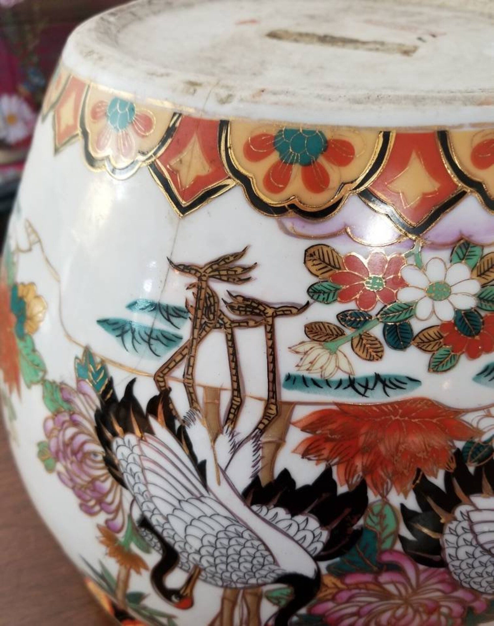 Vintage Chinese Fish Bowl Planter Large with Cranes Vintage | Etsy