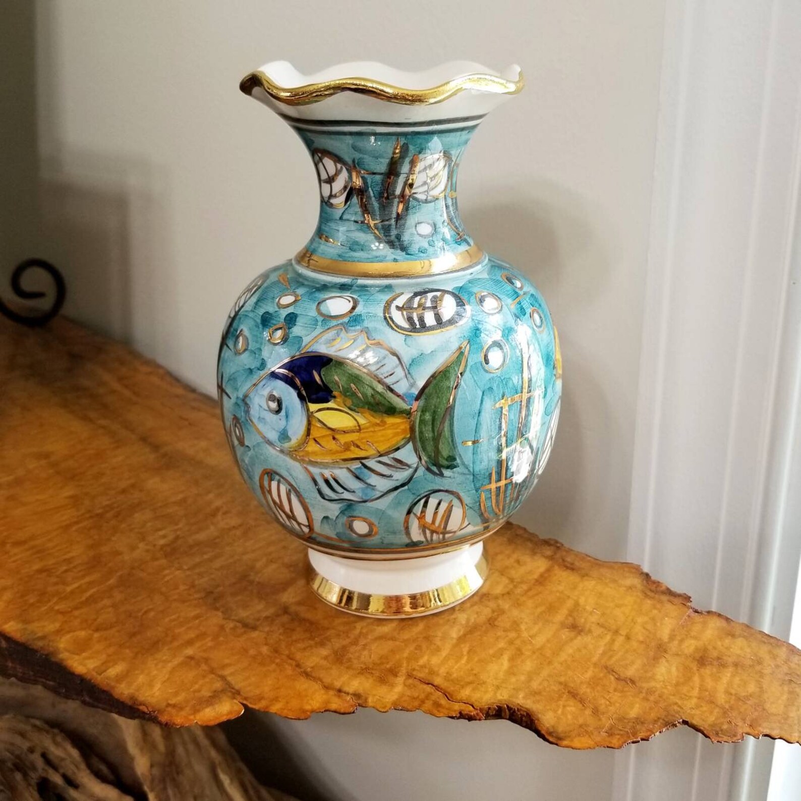 Nautical Giannis Fish Vase Greek Vintage 24kt Gold Made in Rhodes