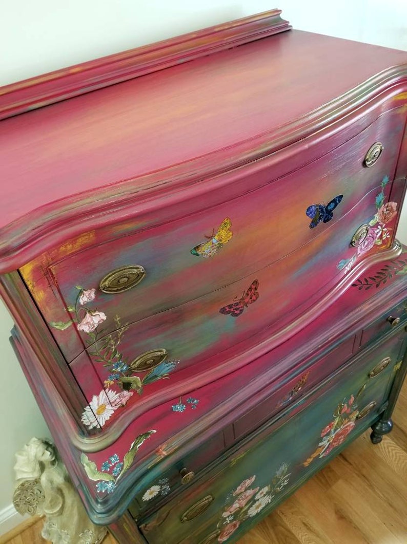 Painted Vintage Dresser SOLD Bohemian Blue Floral Painted Etsy