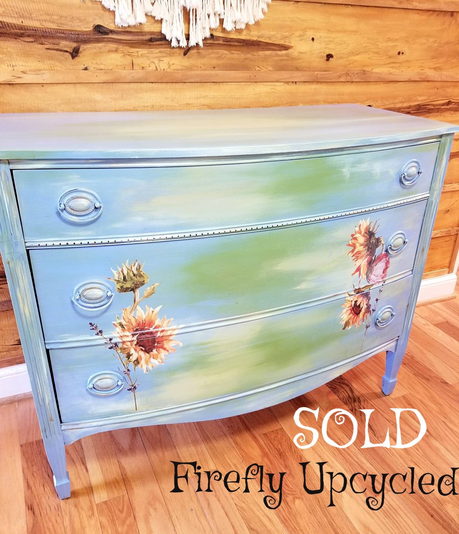 Sunflower Painted Dresser Upcycled Vintage Furniture Painted Etsy