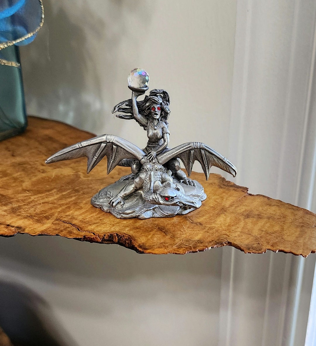 Vintage Rare Spoontiques Figurine Woman Riding Dragon Holding Crystal ...