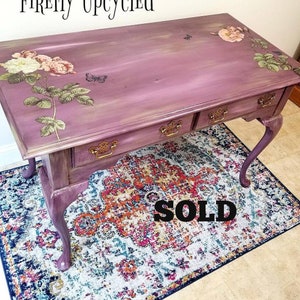 SOLD - Floral Painted Desk, Vintage Upcycled Furniture, Firefly Upcycled, Custom Painted Vintage Antique Furniture
