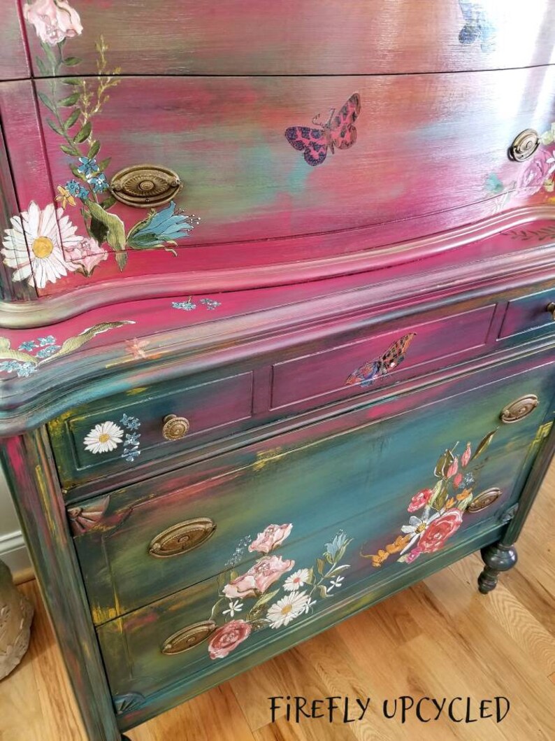 Painted Vintage Dresser SOLD Bohemian Blue Floral Painted Etsy Canada