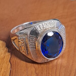 アクセサリー Vintage Stone Ring College Silver 925 Vintage Sterling Silver College/class Ring HUGE Blue Stone