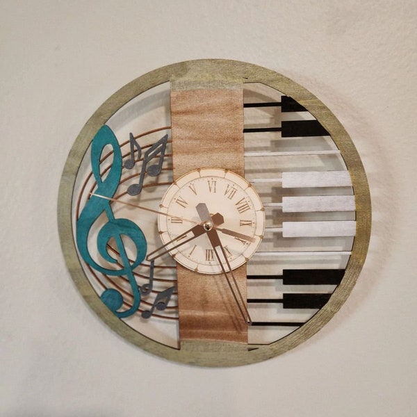 Music clock, music lover gift, musical gift, home decor gift, wall clock, handmade clock, wooden clock