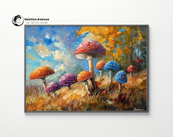 Landscape Painting Print, Landscape Mushrooms Artwork, Landscape Art, Colorful mushrooms Artwork, Scenery Art, Fairytale Woods Wall Art,