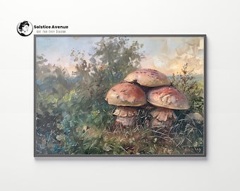 Landscape painting of Wild mushrooms Print, Mushrooms Wall Art, Forest Scenery Autumn Mushrooms, Woodland Nature Earthy Fungi, Botanical Art