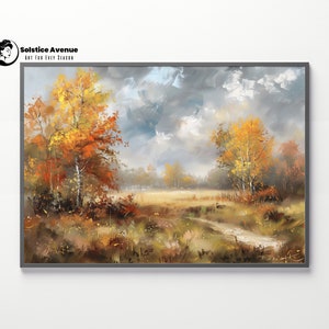Pintura al óleo Cartel de paisaje Paisaje Arte de la pared Pintura del bosque de otoño Hojas de otoño Obra de arte Camino rústico Cartel de otoño dorado Escena estacional