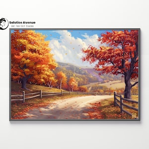 Pintura al óleo cartel del paisaje Pintura al óleo decoración del paisaje Camino de otoño Arte Campo Vista Camino de otoño Paisaje estacional Camino rural