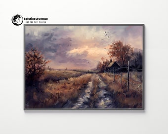 Oil Painting Landscape Print Landscape Home Decor Country road Autumn Road Twilight Landscape Rural Path Evening Glow Scene Dawn Country Art