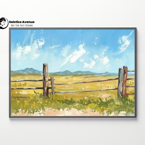 Oil painting landscape print Summer landscape Pastoral Landscape  Rustic Fence Print Poster Rural Field Pasture Scenery Country Ranch