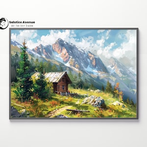 Oil Painting Landscape Print Landscape Wall Art Homestead with a solitary tree Print Desert House View Prairie Scene Vast Land Blue Sky