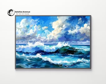 Oil painting landscape print Oil Painting Print Ocean scenery poster Sea Landscape, Raw power of the sea Panorama storm print Scene Decor