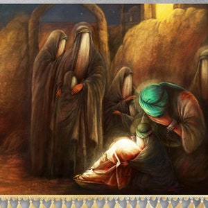 Ya Hussain, Hazrat Ruqayyah with imam hussain, Zindane sham banner, hazrat sakina banner, Muharram, Shia Islamic,Karbala,Ashura,sakina(pubh)