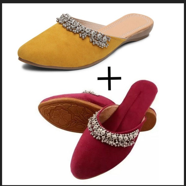 Combo Women Indian Flats | Punjabi jutti | jaipuri jutti | slipper | wedding flats | khussa | mojari | leather flats ,ballet flats, slip ons