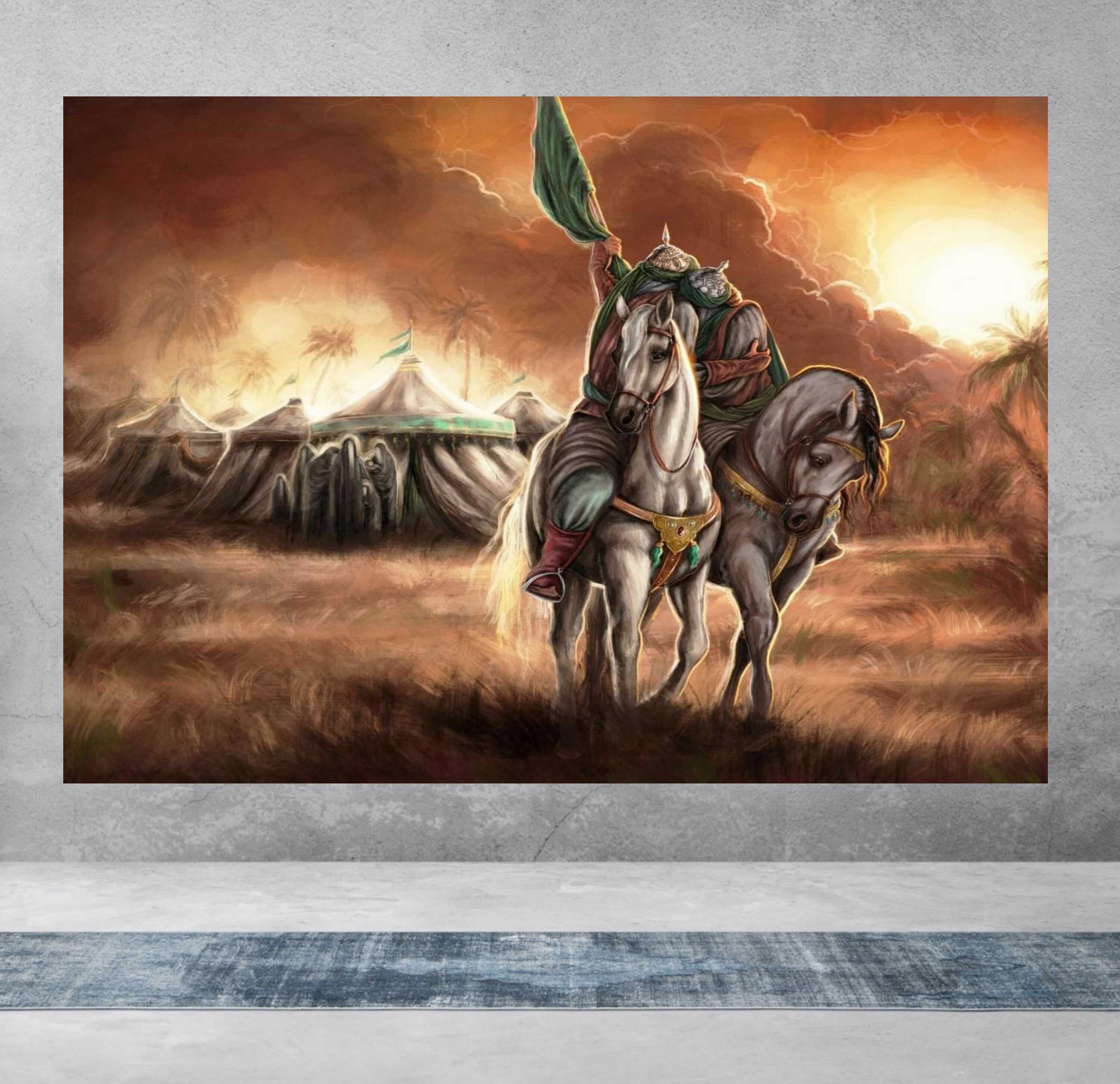 Two brothers last farewell, Hazrat Abbas banner, Muharram, Karbala, Ashura, shia Islamic, imam Hussain banner, ahlulbayt, hazrat abbas art
