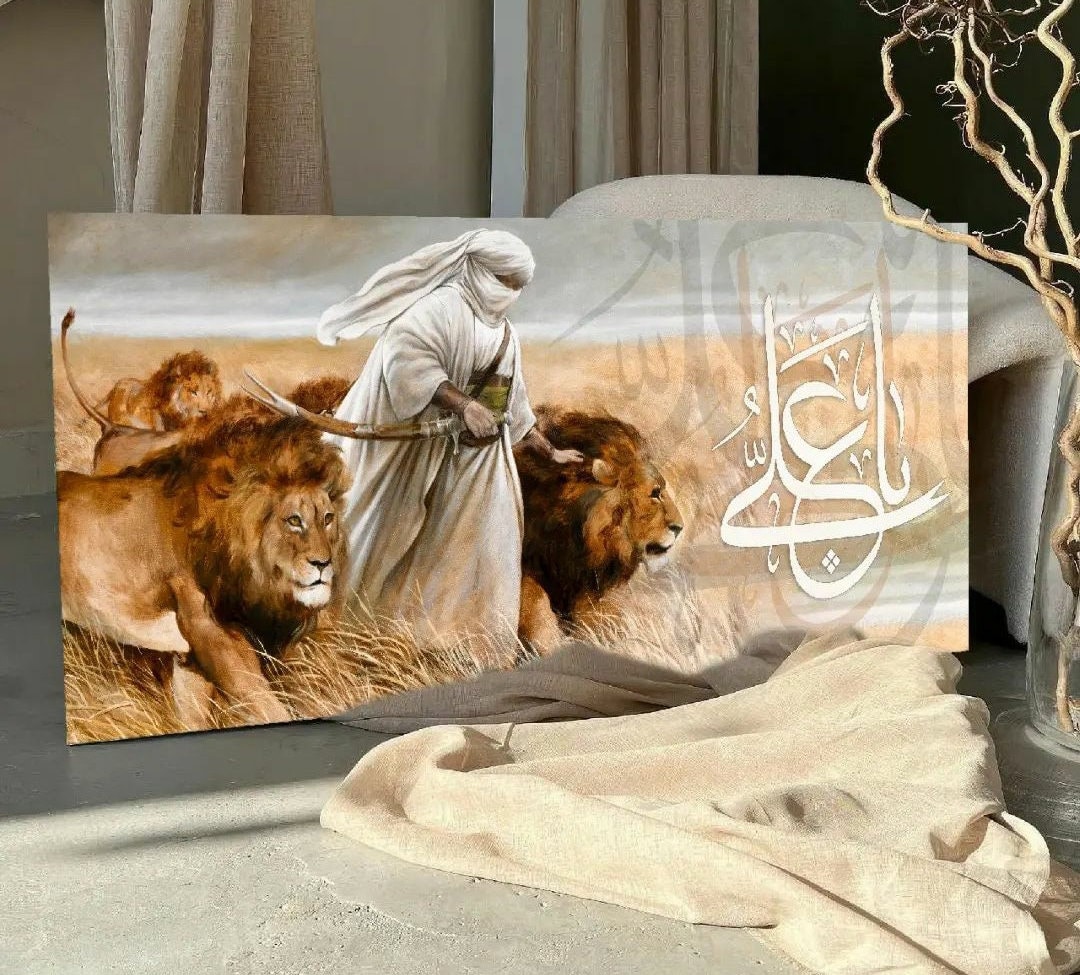 Imam Ali With Lions High Quality Banner, Ya Ali, Shia Wall Art, Shia ...